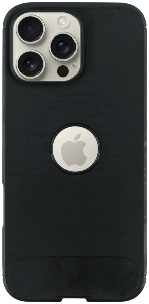 Apple iPhone 16 Pro Max ütésálló szilikon tok szálcsiszolt-karbon minta légpárnás sarok logó kihagyós fekete