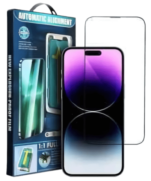 5D Full Glue Edzett Üveg iPhone 15-höz – Fekete kerettel + Applikátor a Tökéletes Illeszkedésért