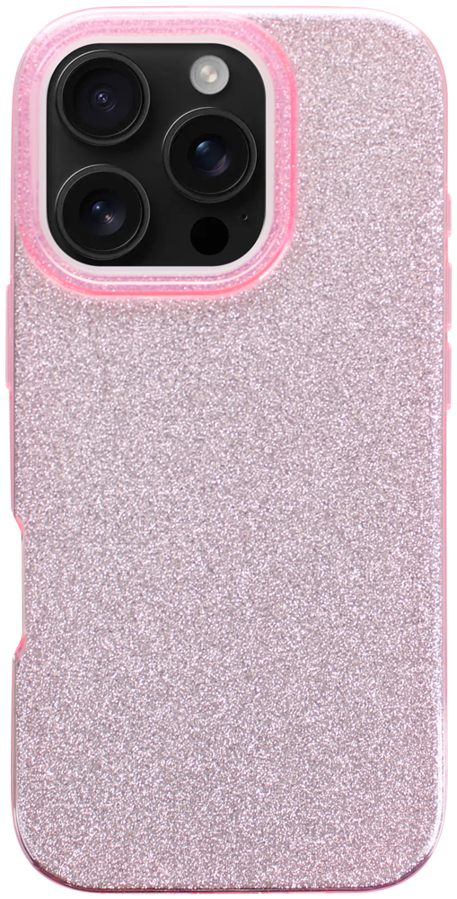 Apple iPhone 16 Pro szilikon tok kivehető ezüst csillámporos réteg halvány rózsaszín