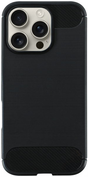 Apple iPhone 16 Pro ütésálló szilikon tok szálcsiszolt-karbon minta légpárnás sarok fekete
