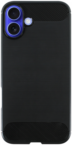 Apple iPhone 16 Plus ütésálló szilikon tok szálcsiszolt-karbon minta légpárnás sarok fekete