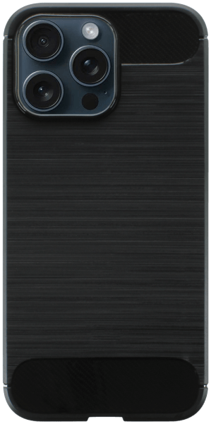 Apple iPhone 15 Pro Max ütésálló szilikon tok szálcsiszolt-karbon minta légpárnás sarok fekete