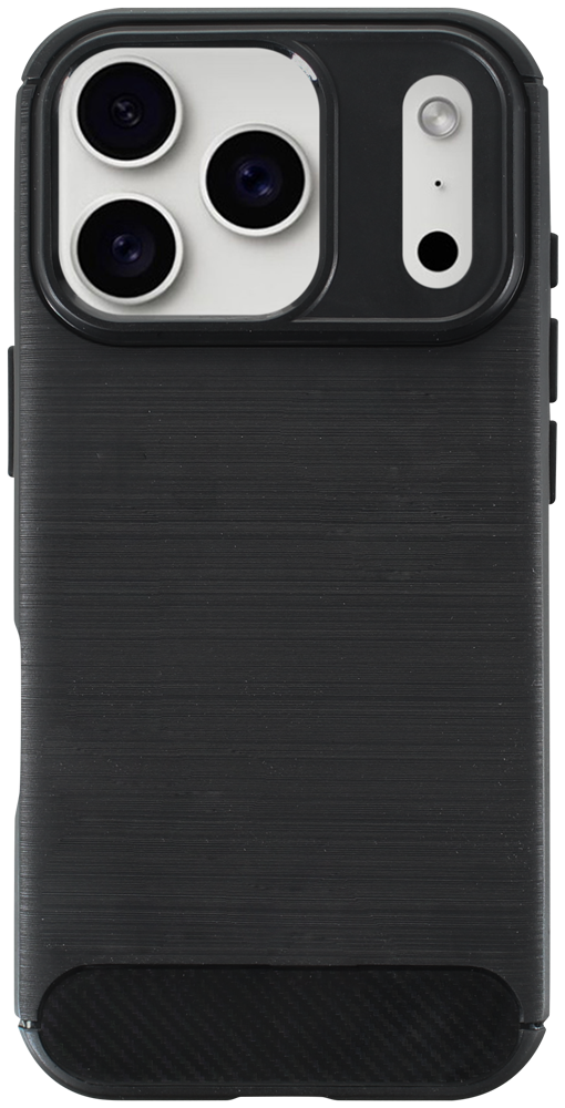 Apple iPhone 17 Pro ütésálló szilikon tok szálcsiszolt-karbon minta légpárnás sarok fekete