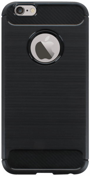 Apple iPhone 6 ütésálló szilikon tok szálcsiszolt-karbon minta légpárnás sarok logó kihagyós fekete